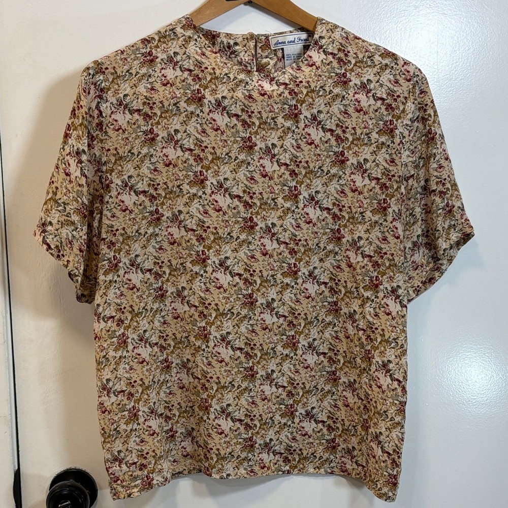 Vintage Floral Short Sleeve Silk Shirt